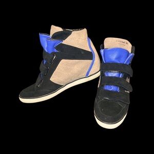 Coach Suede Black and Tan Dreama Wedge Sneakers; Women’s Size 8.5